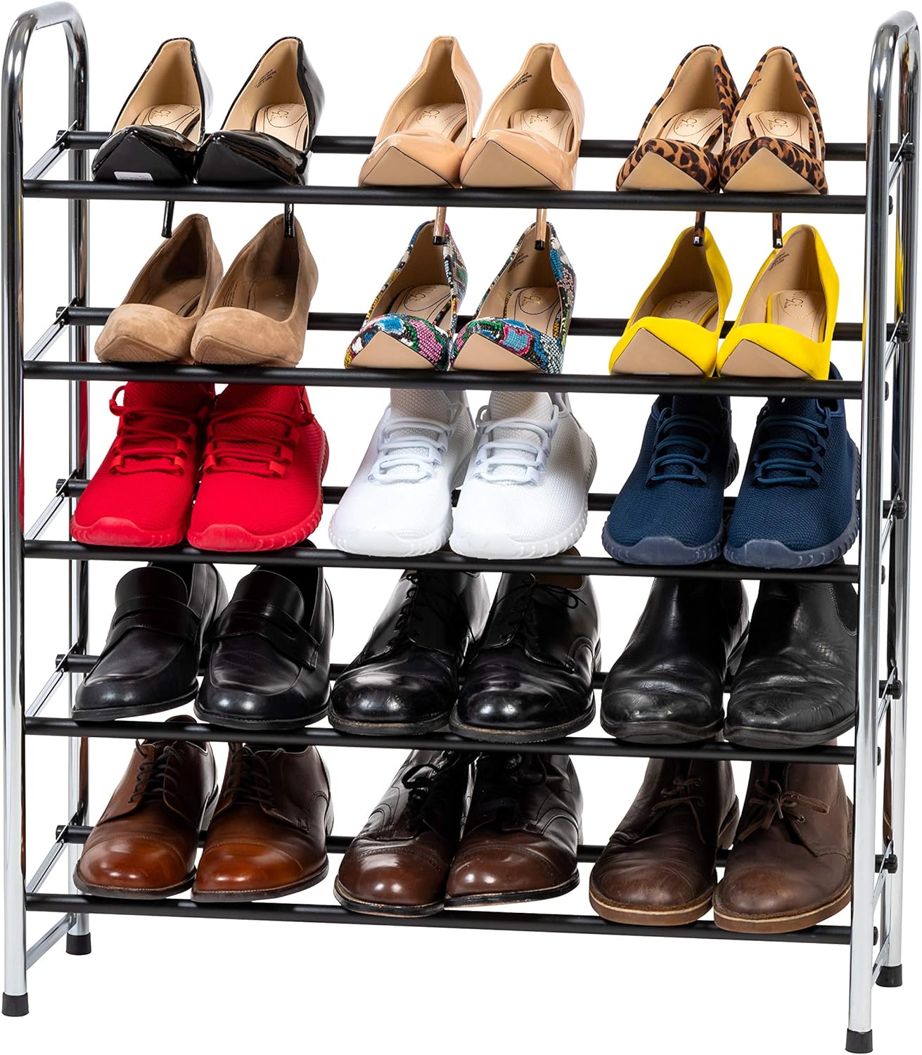 IRIS USA 5-Tier Shoe Rack for Entryway, 15 Pairs Shoe Organizer for Closet, Shoe Storage Organizer, Silver Shoe Shelf