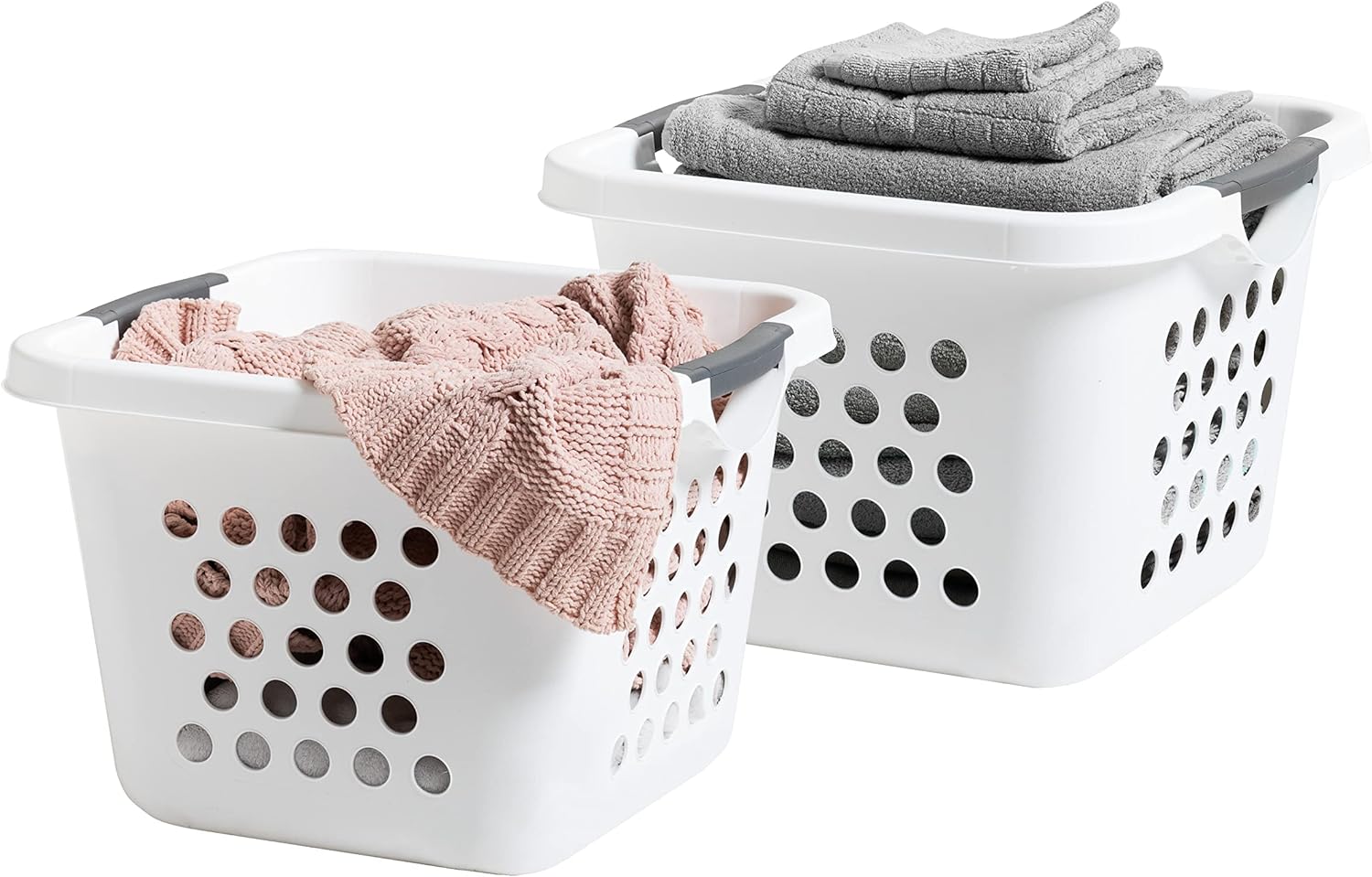 IRIS USA 2Pack 30L Medium Square Plastic Clothes Laundry Basket, White