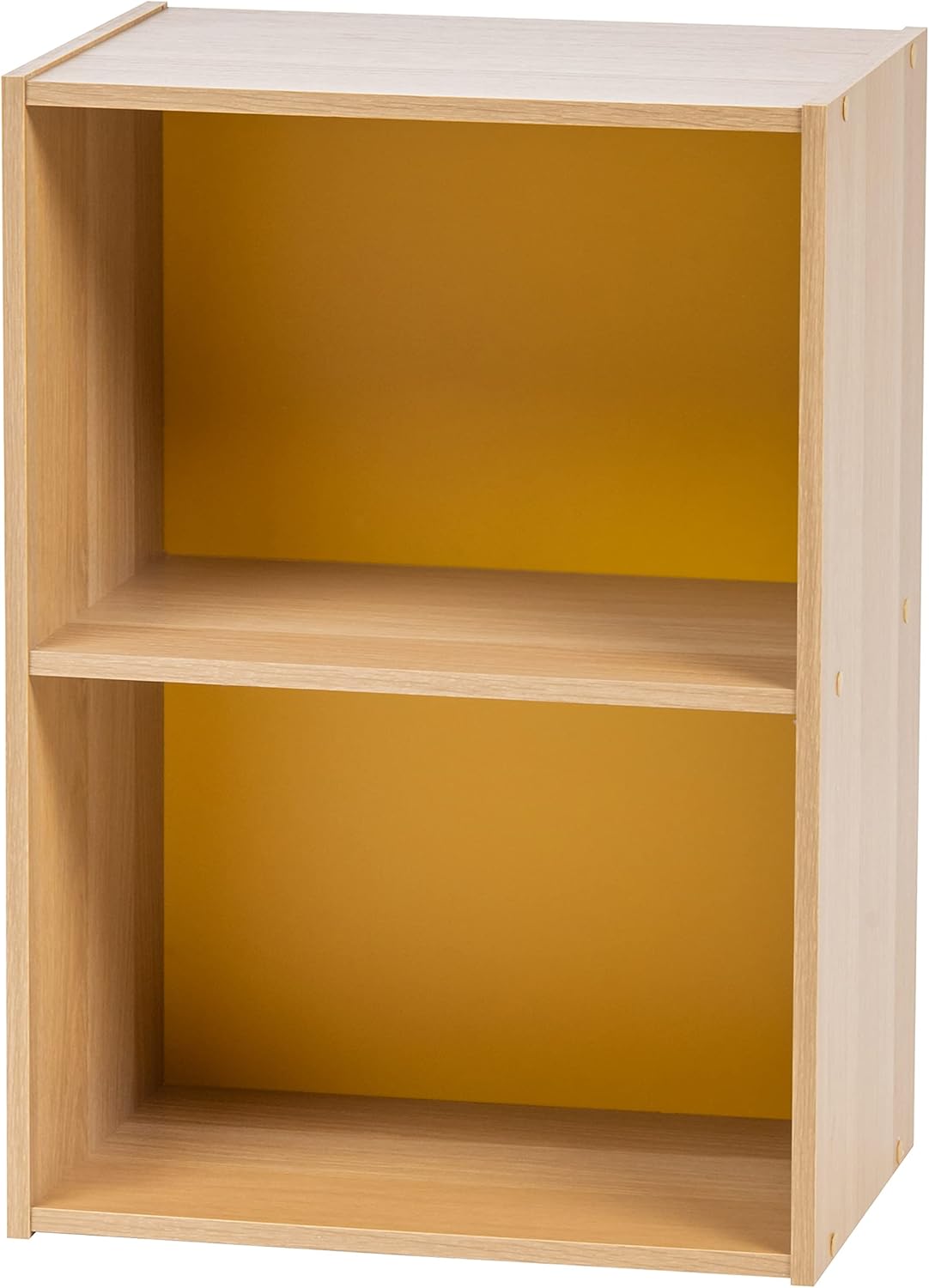 IRIS USA 2-Tier Wood Storage Shelf, Yellow/ White