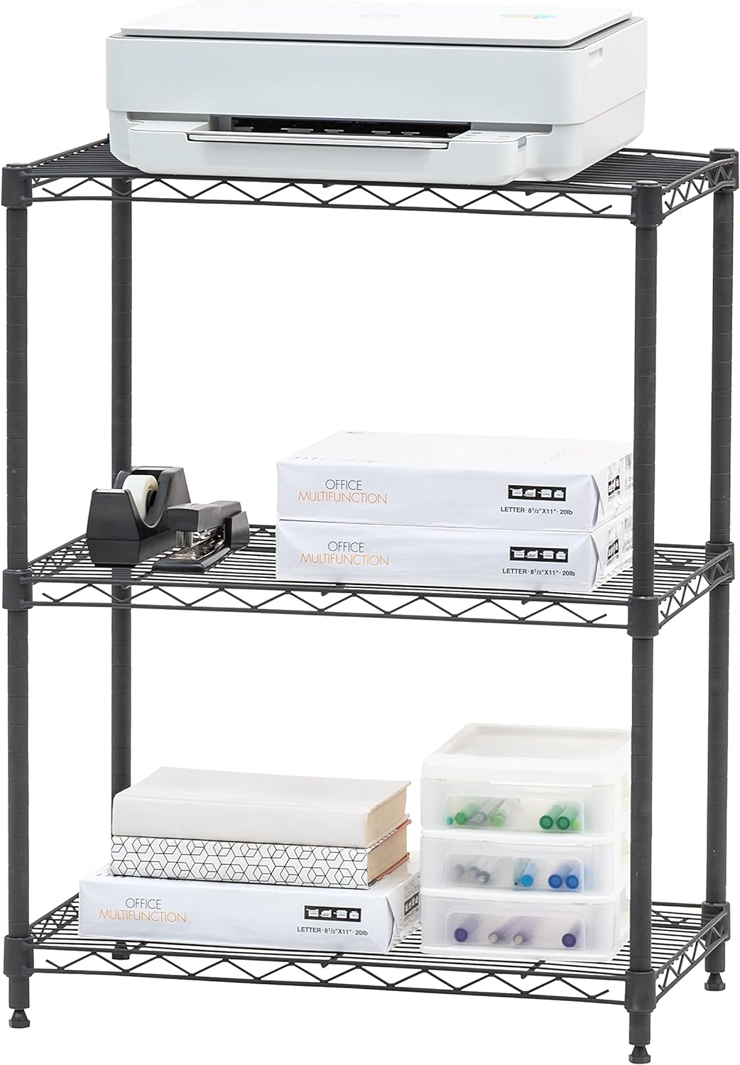 IRIS USA, Inc., 3-Tier Adjustable Storage Wire Shelving Unit (200 lbs Loading Capacity per Shelf), Wire Storage Unit with Metal Shelves, Kitchen Rack, Bakers Rack, Matte Black (24