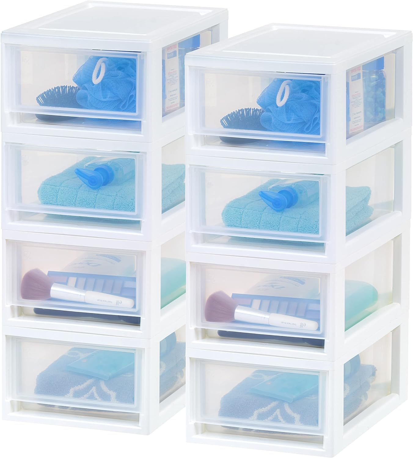 IRIS USA 6 Qt. Stackable Storage Drawer,8 Pack, Plastic Drawer Organizer with Clear Doors for Pantry, Closet, Desk, Kitchen, Under-Sink, Home and Office De-Clutter, Shoes and Crafts - White