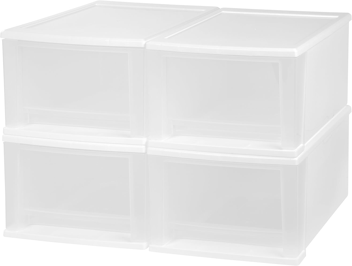 IRIS USA 17 Qt. Plastic Stackable Storage Drawers, Medium, 4 Pack, Multi-Purpose Bins for Bedroom, Bathroom, Closet, Dorm, Craft Room, Garage, Nursery, Office, Under Sink, White