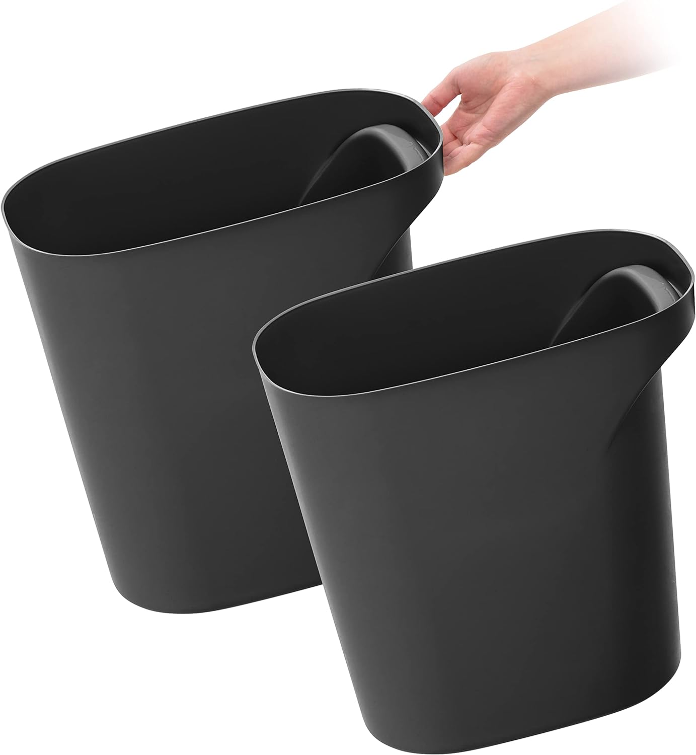 IRIS USA 6 Gallon / 24 Quart Plastic Wastebasket Trash Cans for Home, Office, Bedroom, Bathroom, Made with Recycled Materials, Black, 2-Pack