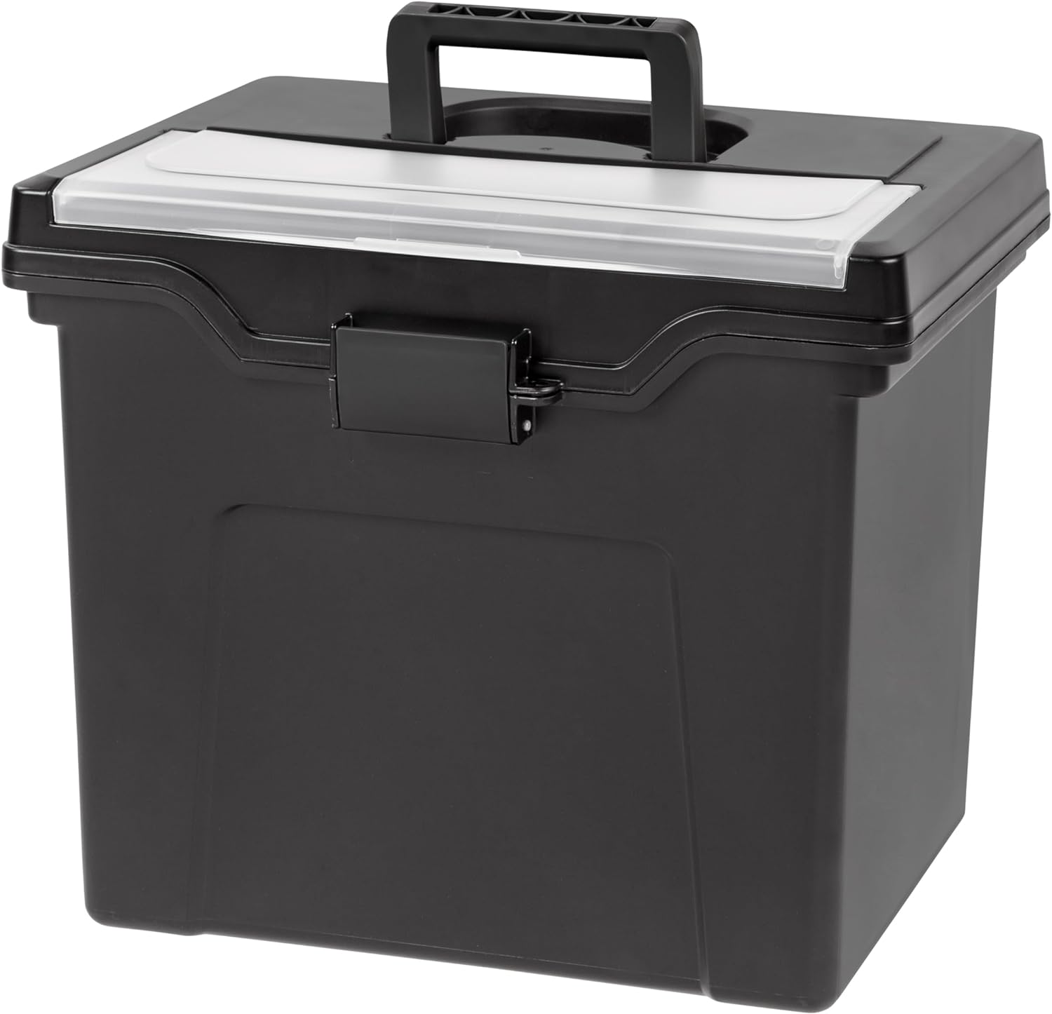 IRIS USA Portable Letter/Legal File Tote Box, BPA-Free Plastic Storage Bin with Organizer-Lid, Durable, Secure Lid and Handle, Black