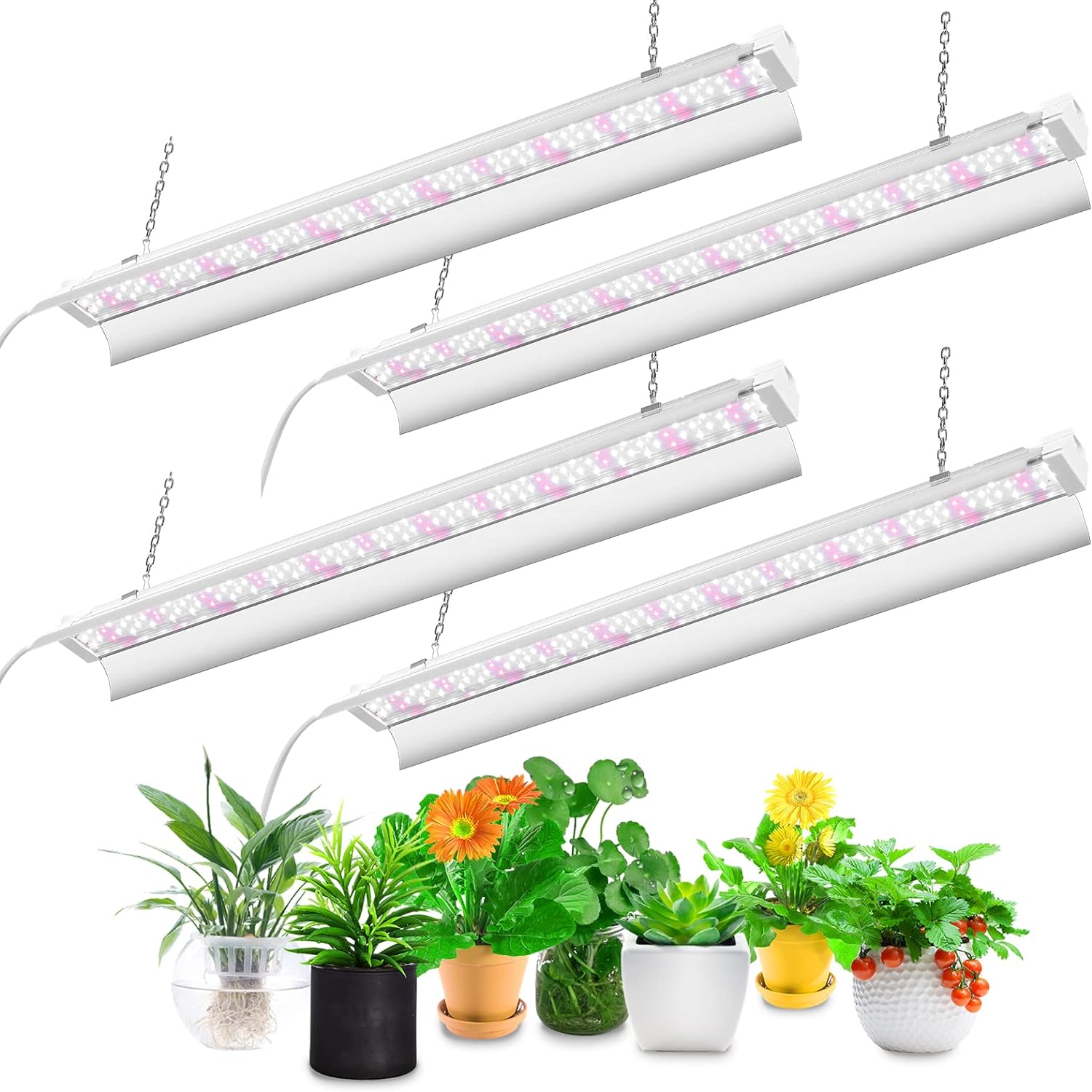 SZHLUX 2FT Led Grow Lights for Indoor Plants, 112W (4 Pack x 28W) Linkable with Reflector Combo Full Spectrum Grow Light Strip, Plant Lights for Growing High Output Lighting Bulbs Fixtures