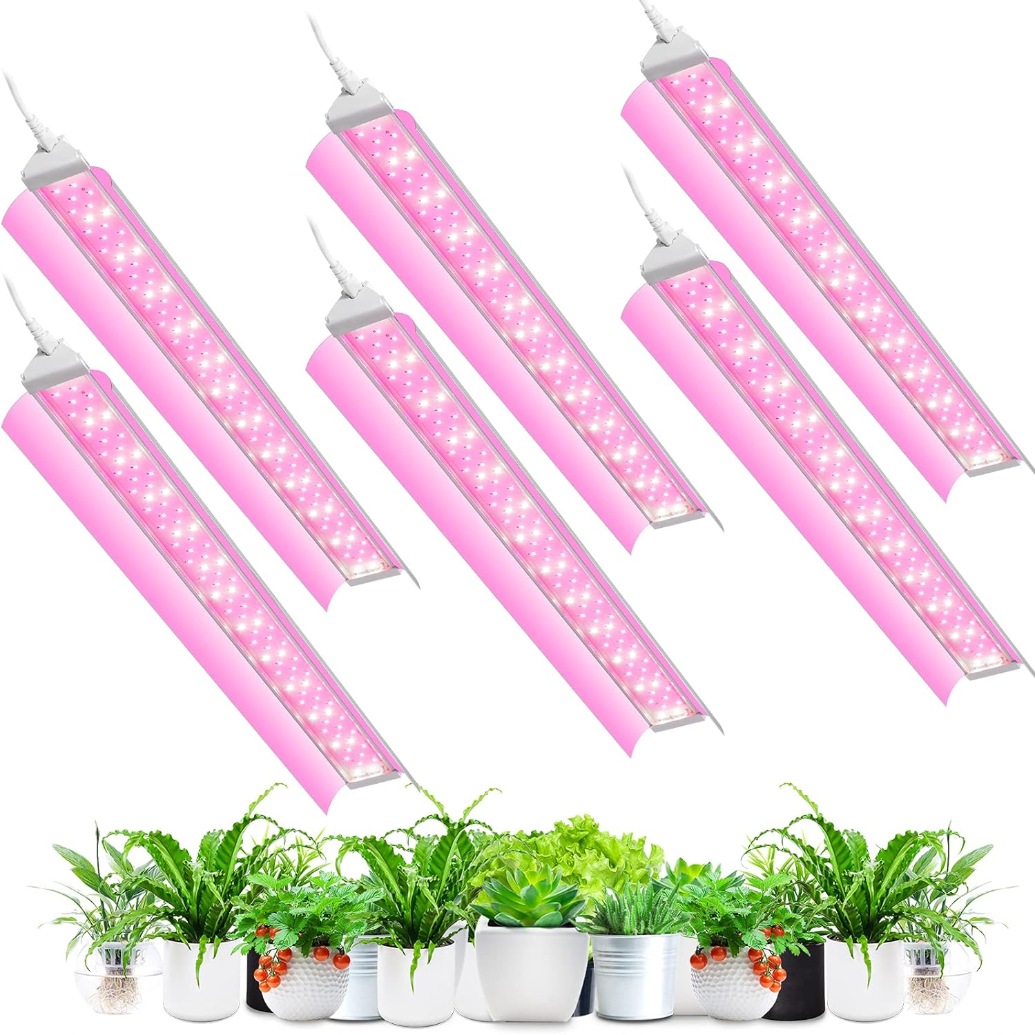 SZHLUX LED Grow Light 2ft for Indoor Plants 240W (640W, 1200W Equivalent) Full Spectrum Plant Light Integrated Bulb Fixture, High Output Growing Light Linkable Design with Reflector Combo - 6 Pack