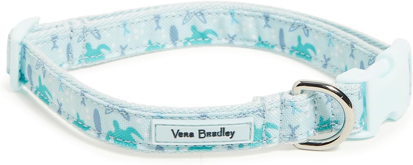 Vera Bradley Women' Recycled Lighten Up Water-repellent Adjustable Pet Collar, Tiny Turtle Dream, Medium