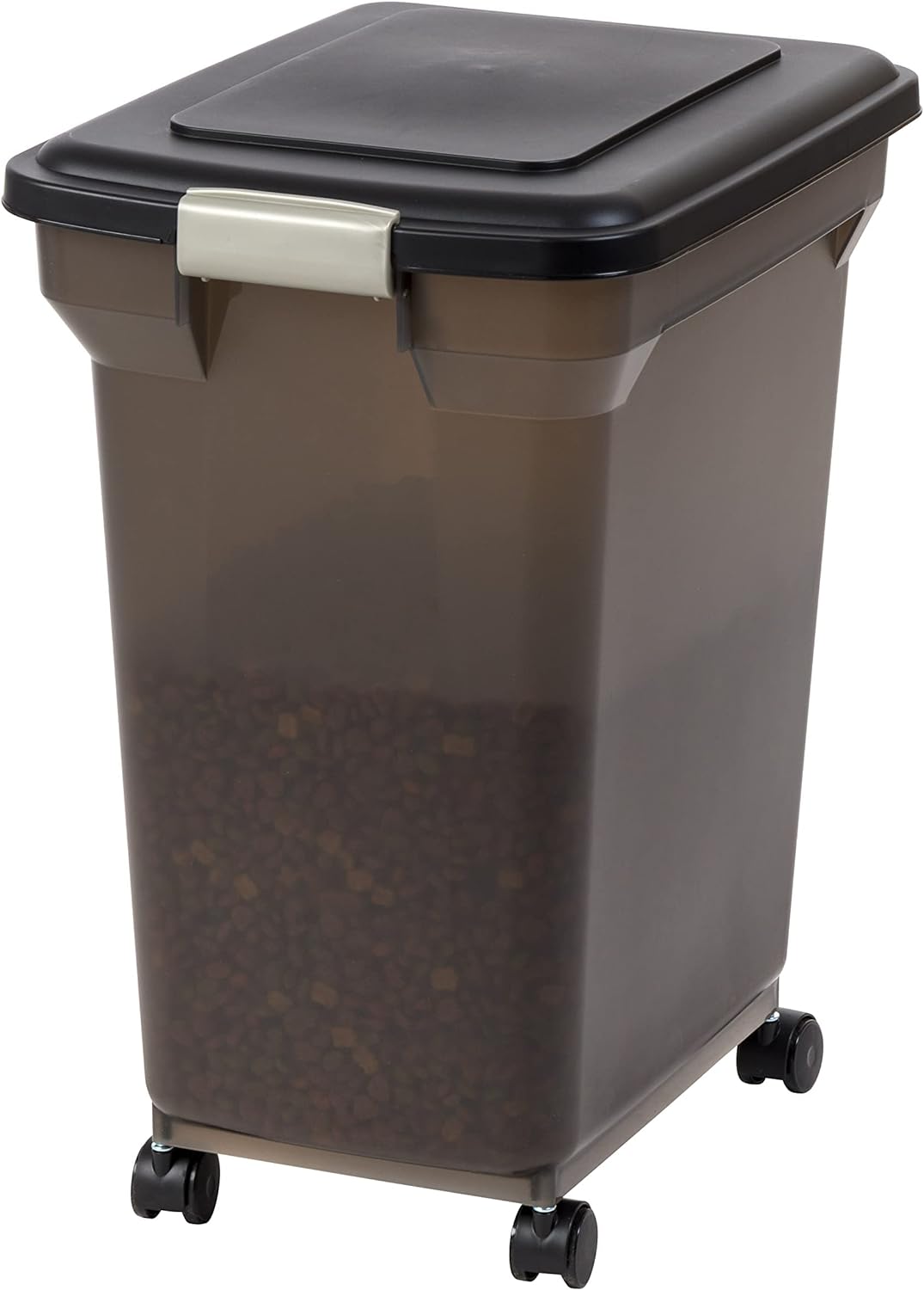 IRIS USA 45 Lbs / 55 Qt WeatherPro Airtight Pet Food Storage Container with Attachable Casters, For Dog Cat Bird and Other Pet Food Storage Bin, Keep Pests Out, Easy Mobility, BPA Free, Smoke/Black