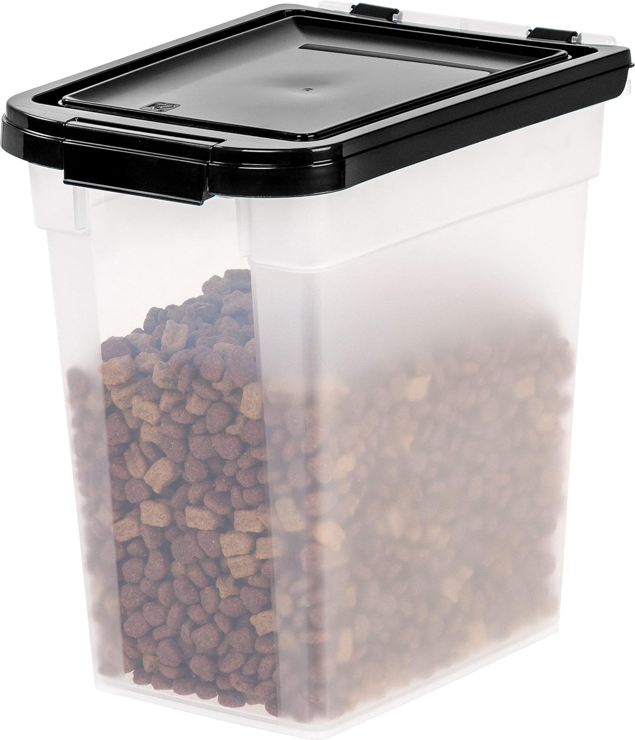 IRIS USA 10 Lbs / 12.75 Qt WeatherPro Airtight Pet Food Storage Container, for Dog Cat Bird and Other Pet Food Storage Bin, Keep Pests Out, Keep Fresh, Translucent Body, BPA Free, Clear/Black