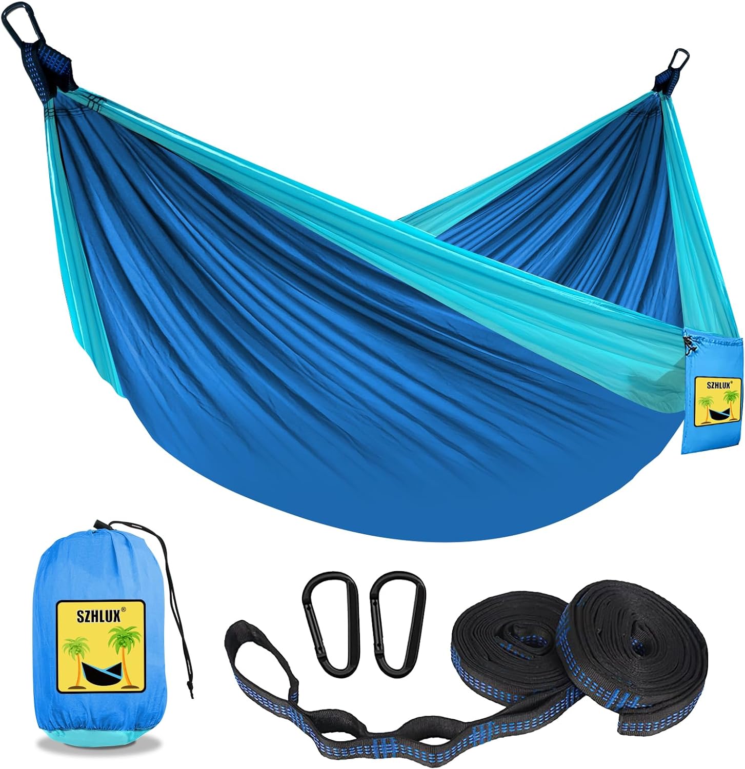 SZHLUX Camping Hammock Double & Single Portable Hammocks with 2 Tree Straps and Attached Carry Bag,Great for Outdoor,Indoor,Beach,Camping