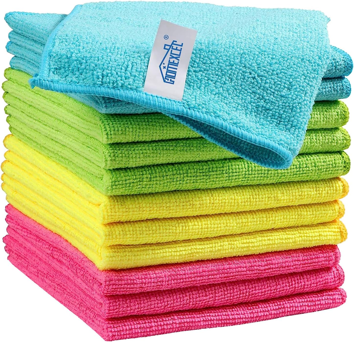 HOMEXCEL Microfiber Cleaning Cloth,12 Pack Cleaning Rag,Cleaning Towels with 4 Color Assorted,11.5X11.5(Green/Blue/Yellow/Pink)