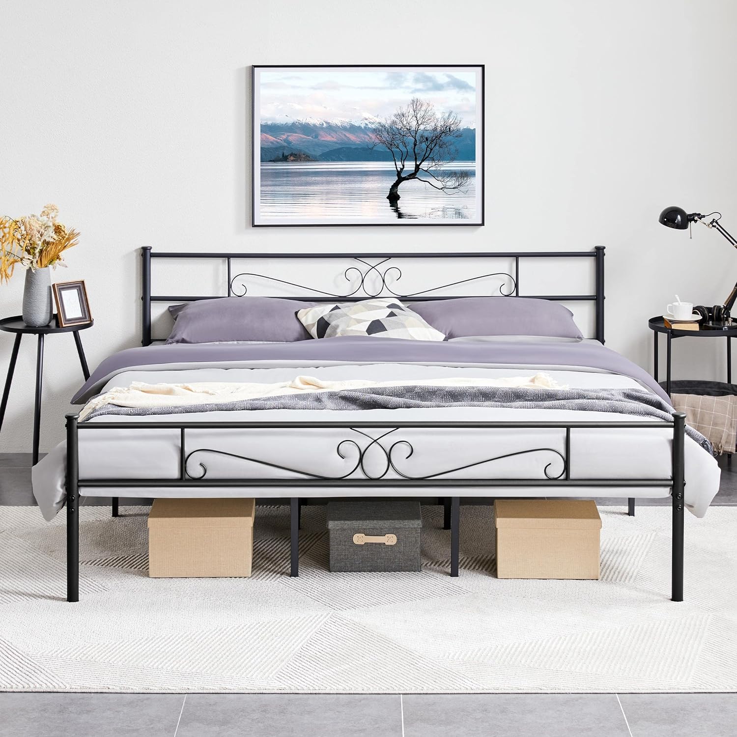 Yaheetech King Size Bed Frames/Metal Platform Bed with Headboard and Footboard/No Box Spring Needed/Easy Assembly, Black