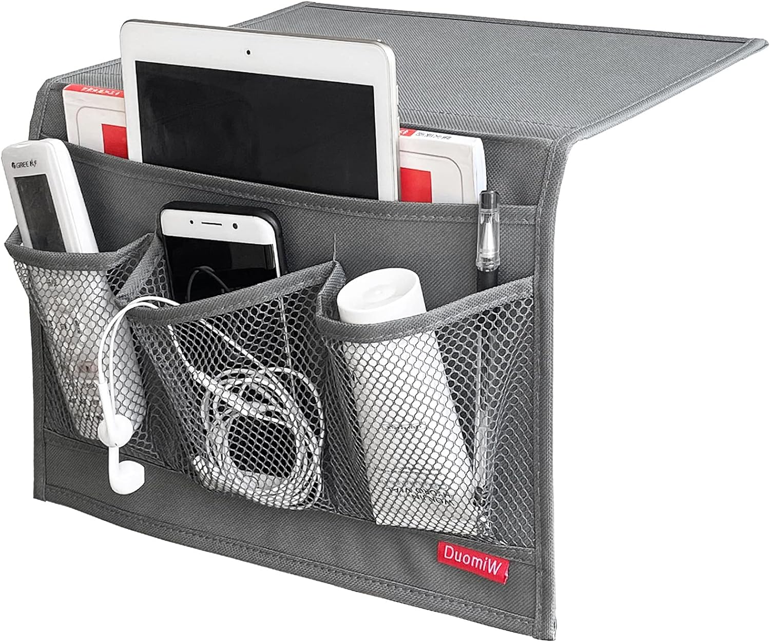 DuomiW Bedside Storage Organizer, Bedside Caddy, Table Cabinet Storage Organizer, TV Remote Control, Phones, Magazines, Tablets, Accessories, Grey