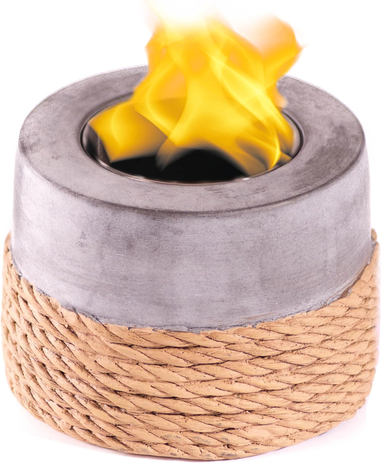 WEYLAND Tabletop Fire Pit Bowl - Table Top Firepit Balcony Decor and Smores Maker - Small Indoor, Outdoor and Personal Portable Fireplace for Patio Using Rubbing Alcohol Fuel - Rope Design