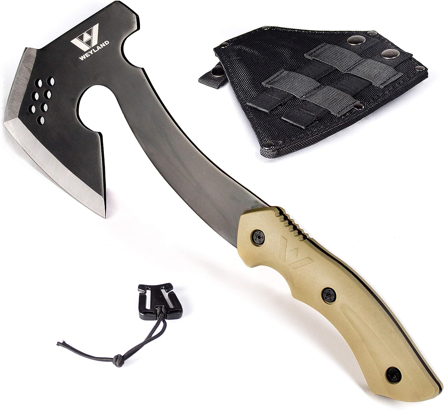 WEYLAND Survival Hatchet & Camping Axe with MOLLE Sheath - Small Tactical Bushcraft Camping Axes & Hatchets for Splitting & Chopping Wood, Kindling Splitter for fire, Throwing Tomahawk, Camp Hand Tool