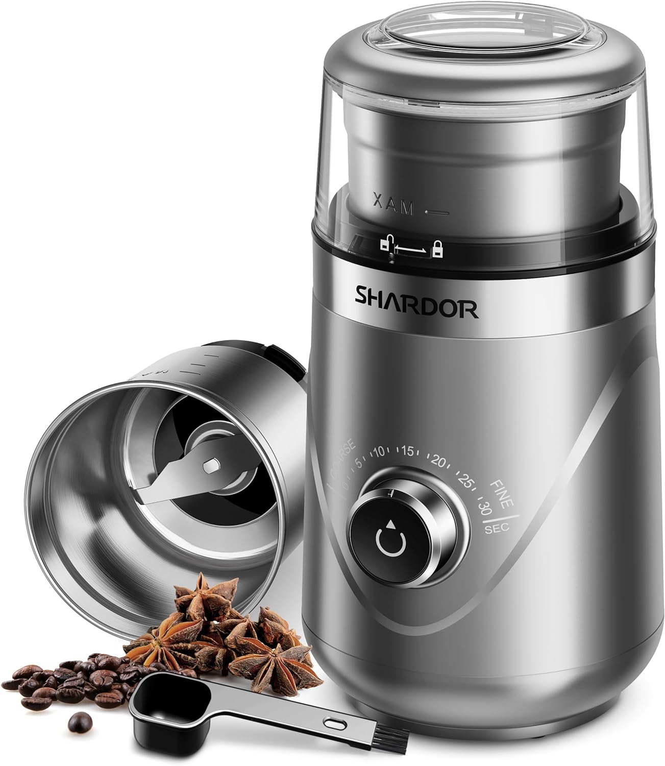 SHARDOR Adjustable Coffee Grinder Electric, Herb Grinder, Spice Grinder, Coffee Bean Grinder, Espresso Grinder with 1 Removable Stainless Steel Bowl, Silver