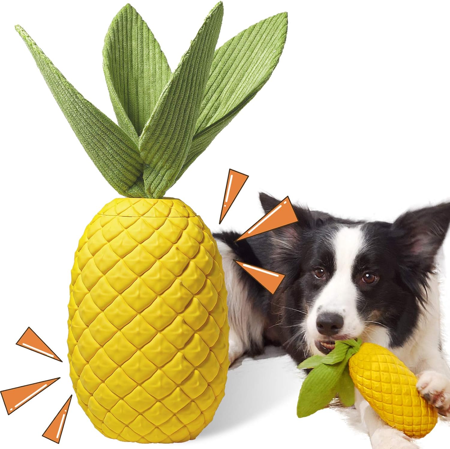Sugelary Squeaky Dog Toys for Aggressive Chewer Large Medium Breed Dog, Indestructible Tough Durable Dog Chew Toys with Natural Rubber (Pineapple)