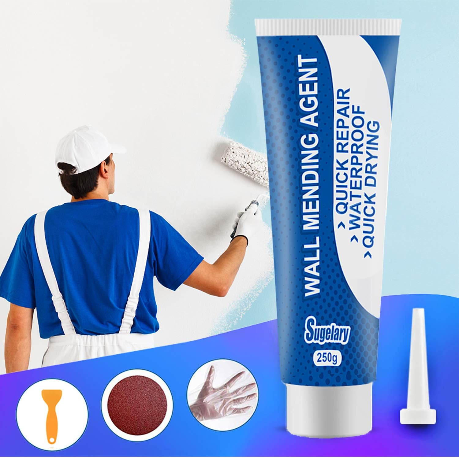 Spackle Wall Repair Kit with Scraper, Self-Adhesive Non-Toxic Dry Wall Repair Kit, Wall Mending Agent Quick and Easy Solution to Fill The Holes for Home Wall, Plaster Dent Repair