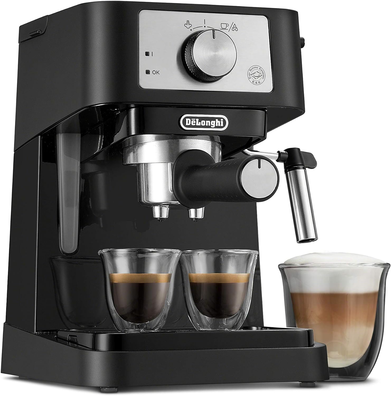 De'Longhi Stilosa Manual Espresso Machine, Latte & Cappuccino Maker, 15 Bar Pump Pressure   Milk Frother Steam Wand, Black / Stainless, EC260BK, 13.5 x 8.07 x 11.22 inches