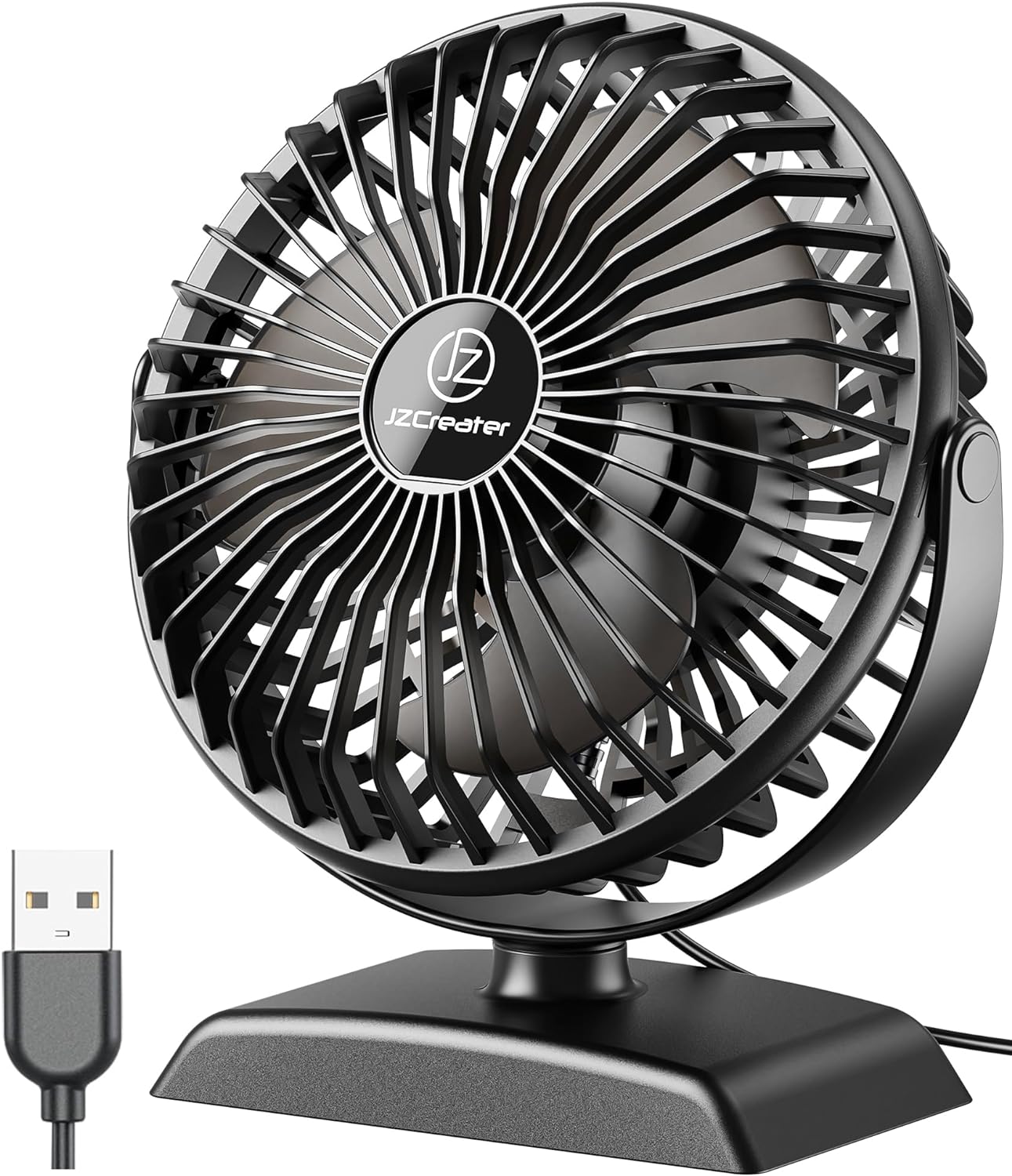 JZCreater Desk Fan, USB Fan Protable, 3 Speed Airflow, 360 Rotation Personal Fan, Table Desktop Cooling Fan, Quiet Mini Desk Fan, USB Powered, Small Fan for Home Office Bedroom Car Travel,Black Black