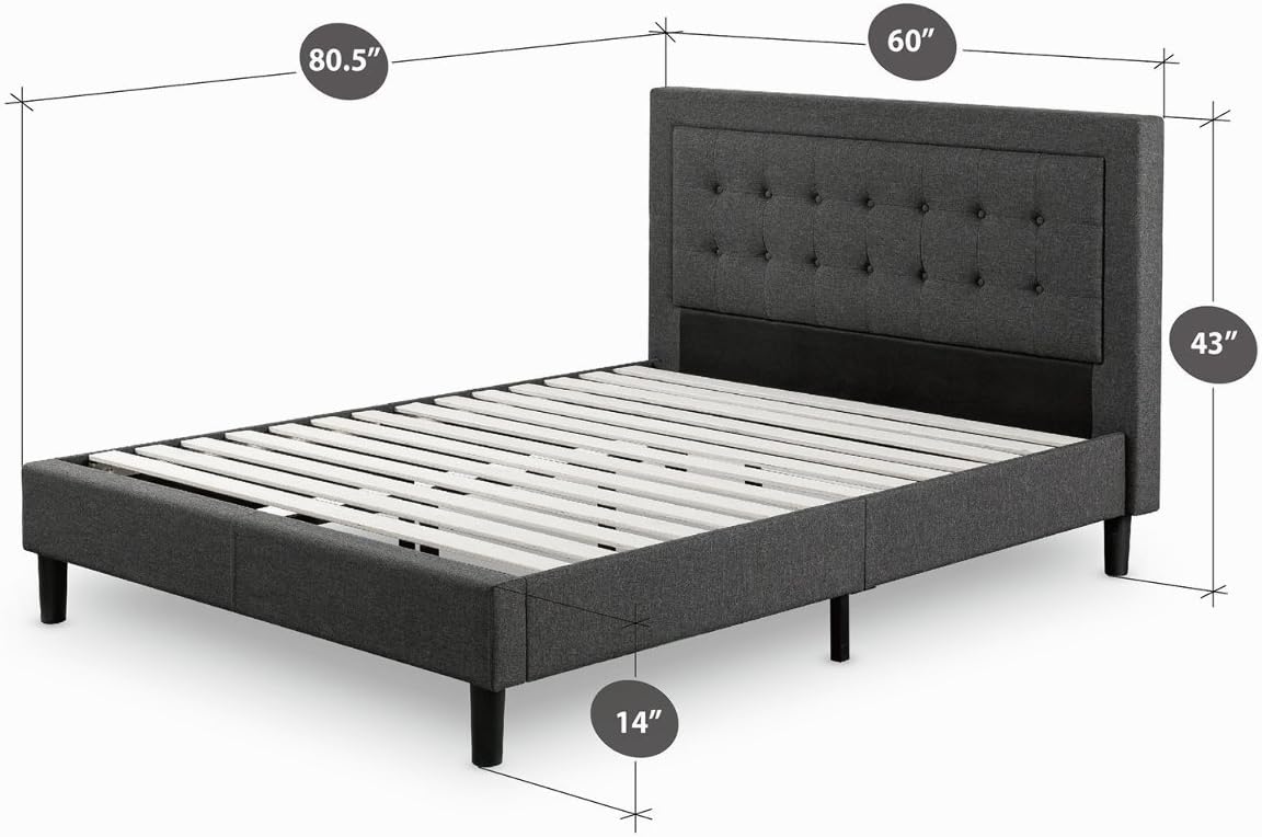 Zinus Dachelle Upholstered Platform Bed Frame / Mattress Foundation / Wood Slat Support / No Box Spring Needed / Easy Assembly, Queen, Platform Bed Only, Dark Grey