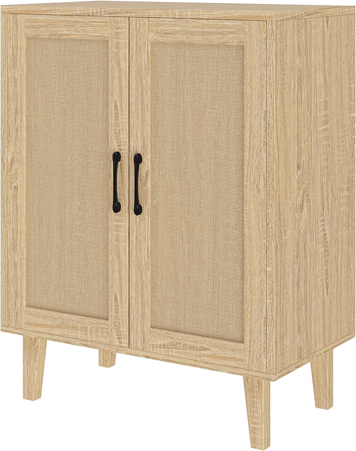 Panana Buffet Cabinet Sideboard with Rattan Decorated Doors Kitchen Storage Cupboard Accent Cabinet (Natural Wood)