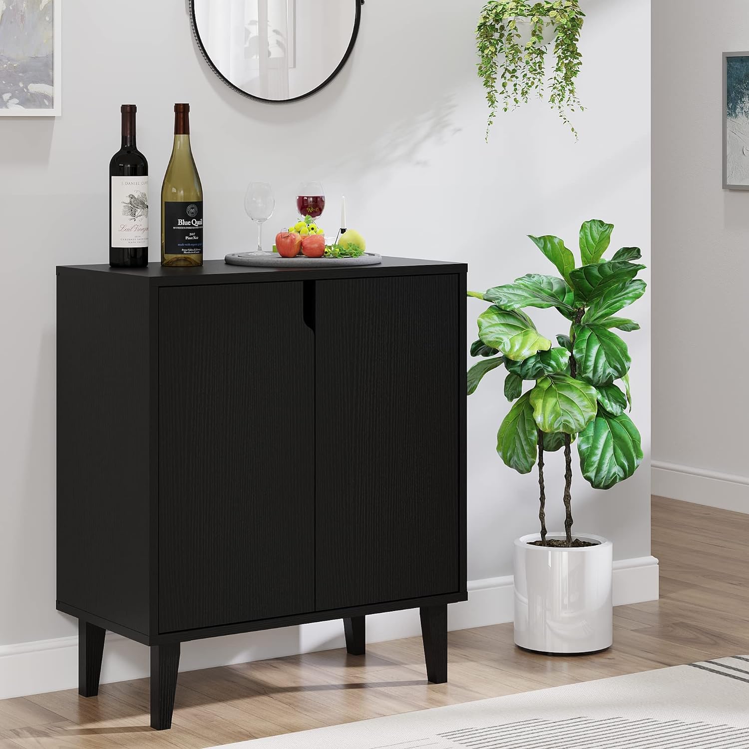 Panana 2 Door Kitchen Buffet Storage Cabinet Accent Console Table for Kitchen Dining Living Room Hallway Office (Black)