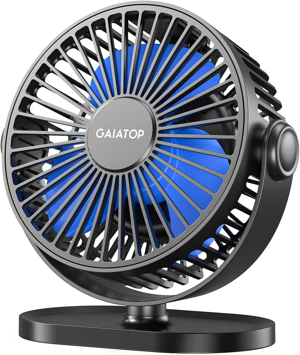 Gaiatop Small Desk Fan Baterry Operated, 360Rotation Rechargeable Portable Fan 3 Speed Strong Airflow, 5.5 Inch USB Quiet Table Fan for Home, Office, Bedroom, Camping (Black)