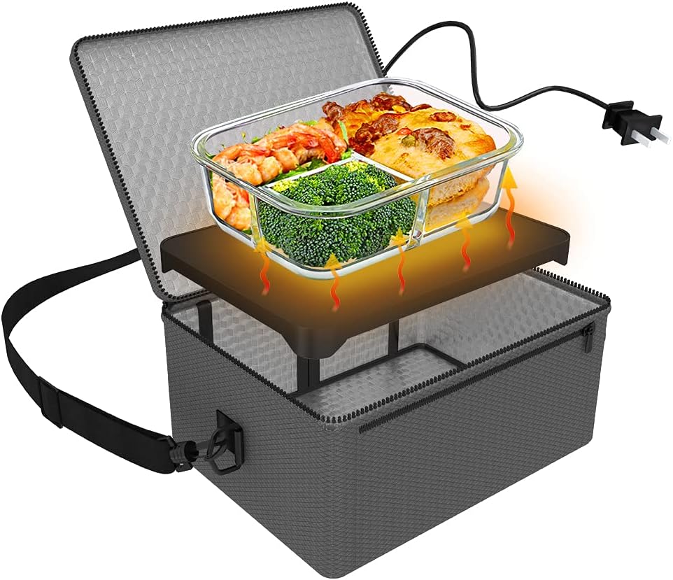 Portable Oven, 110V Portable Food Warmer Personal Portable Oven Mini Electric Heated Lunch Box for Reheating & Raw Food Cooking in Office, Travel, Potlucks and Home Kitchen (Gray)