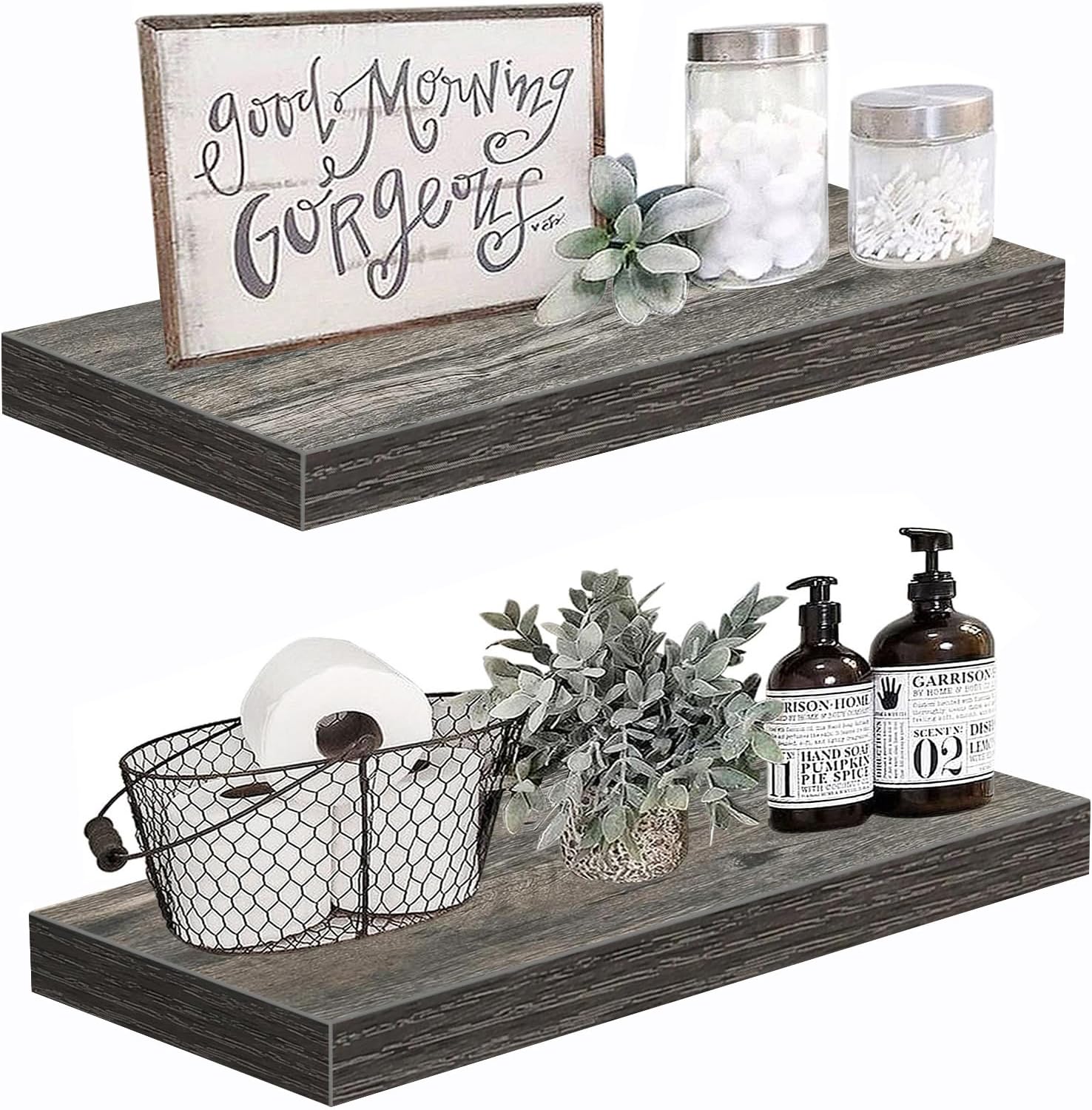 QEEIG Bathroom Shelves 24 inches Long Wall Shelf 24 x 9 inch Set of 2, Rustic Grey (008-60GY)