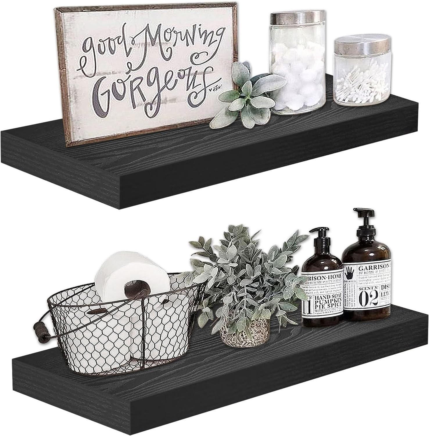 QEEIG Bathroom Shelves 24 inches Long Wall Shelf 24 x 9 inch Set of 2, Black (008-60B)