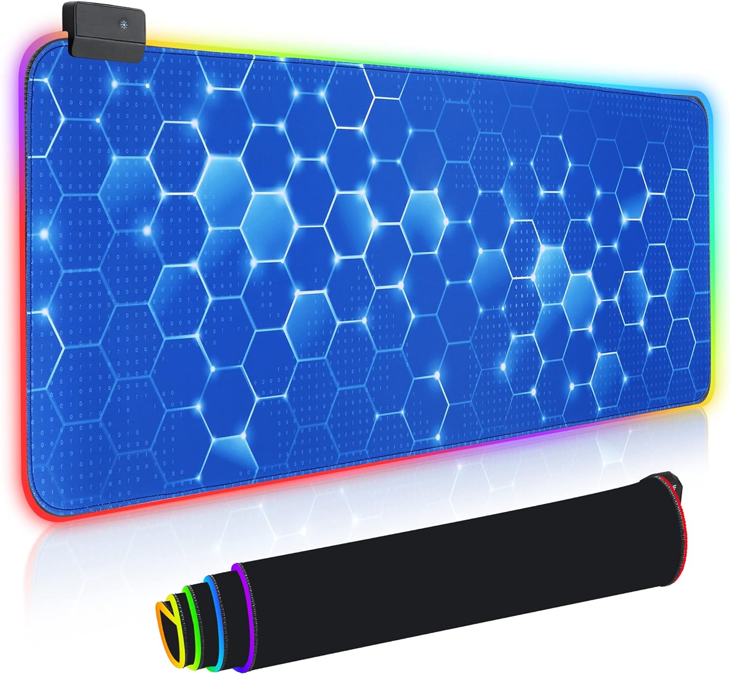 RGB Gaming Mouse Pad, Led Mouse Pad with 14 Lighting Mods Large Sized Soft mousepad, Waterproof, Low Friction Hard Surface Keyboard Mouse Mat for Gaming and Work -31.511.8 (Honeycomb Hexagon)