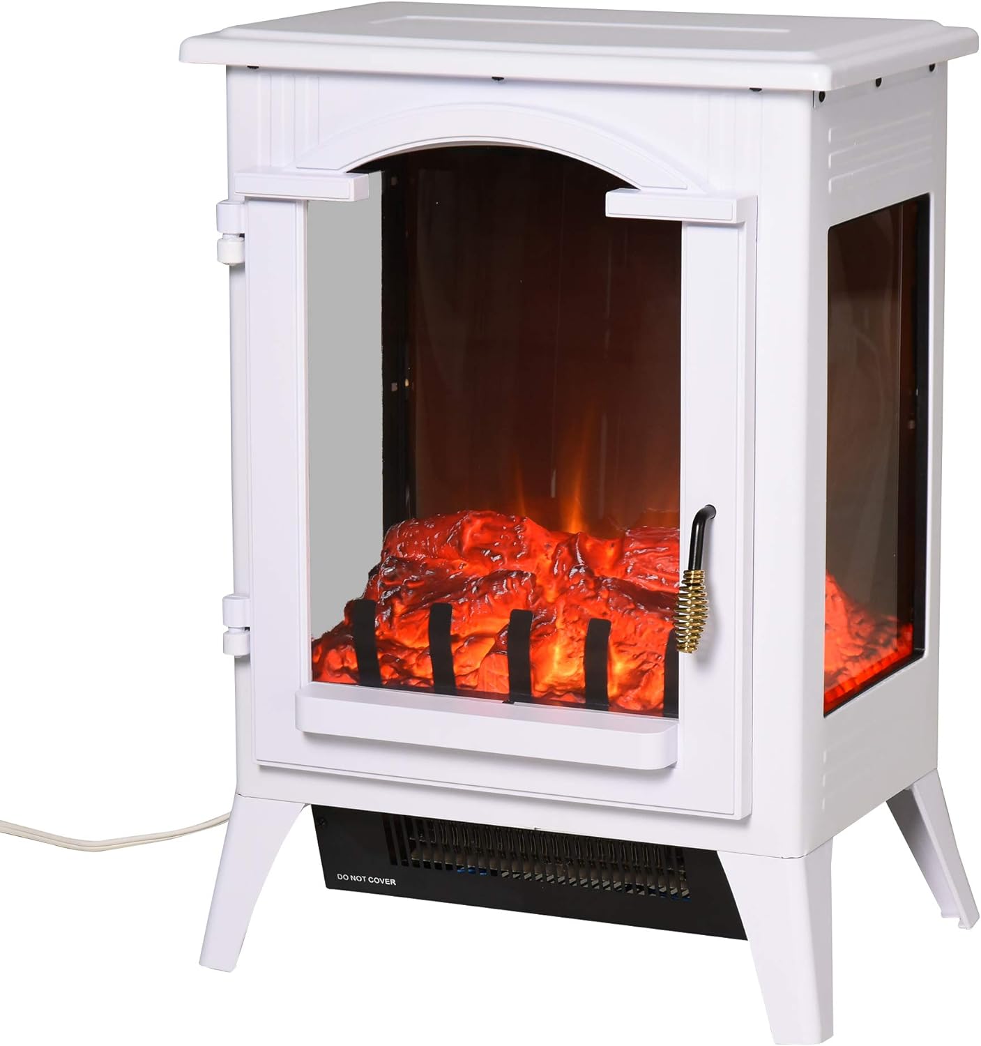 HOMCOM 23 Electric Fireplace Heater, Fire Place Stove with Realistic LED Flames and Logs and Overheating Protection, 750W/1500W, White