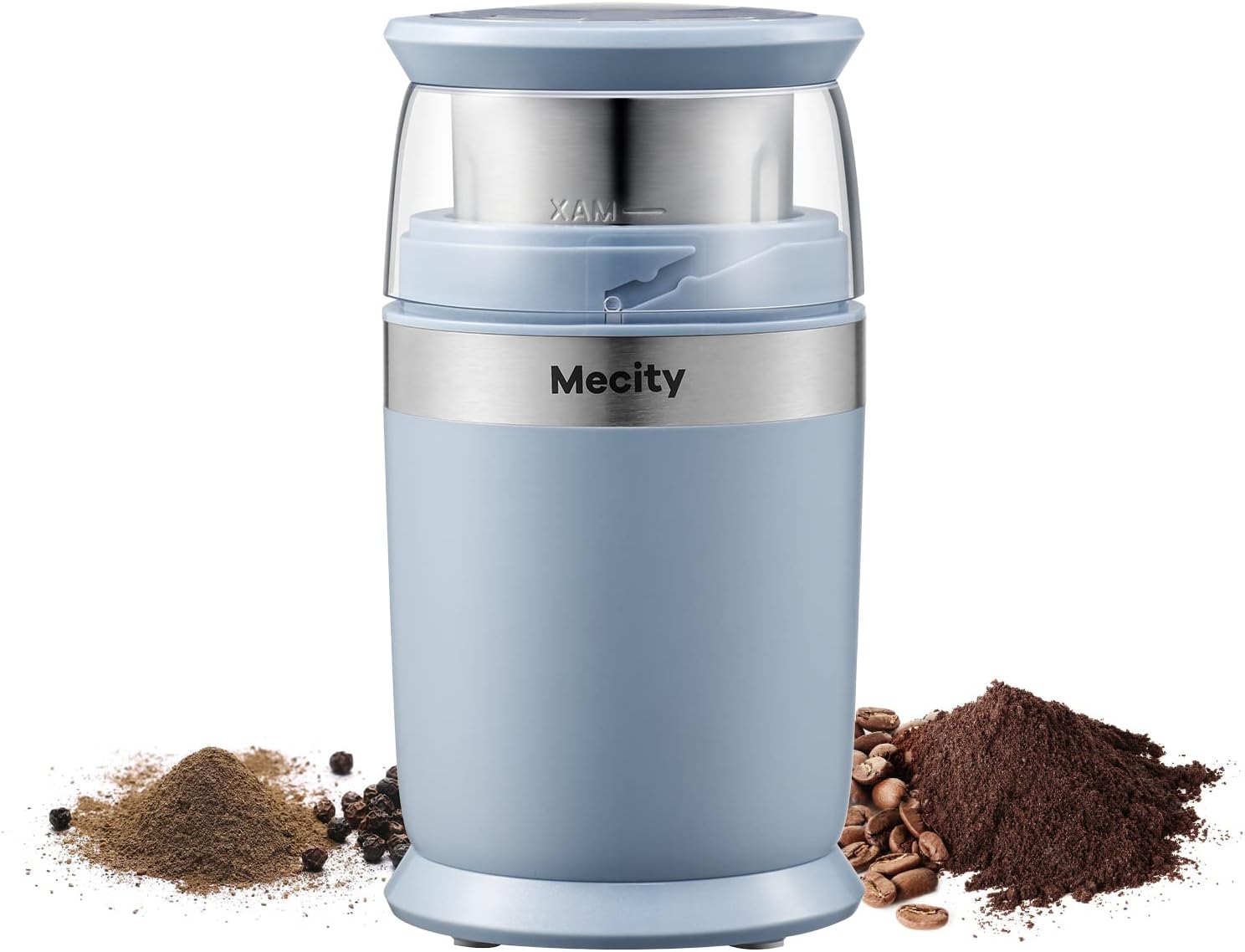 Mecity Electric Coffee Blade Grinder 6 Blades Stainless Steel Removable Bowl Fast Grinding, Coarse Fine Ground Coffee, Pepper Salt, 200W, Blue