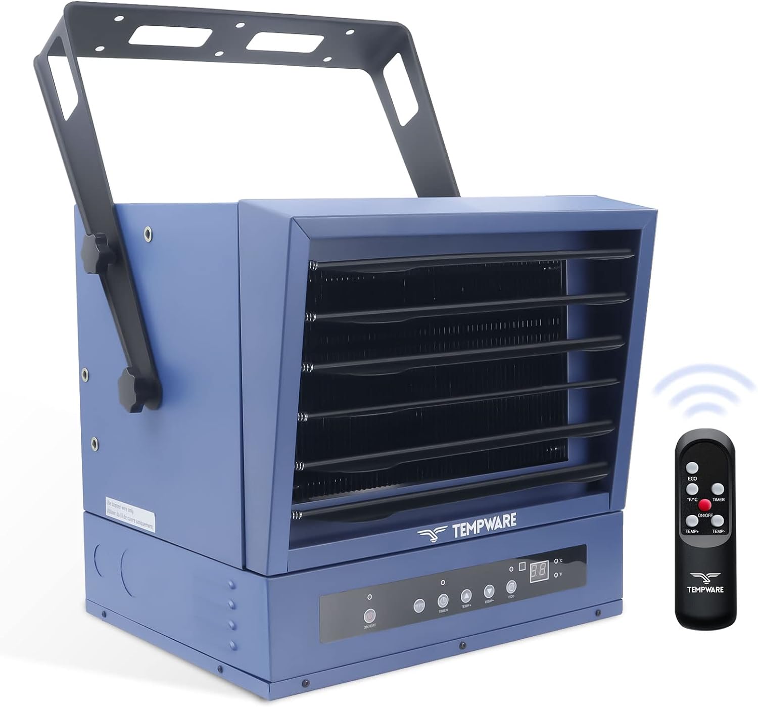 Electric Garage Heater, 10,000-Watt Digital Fan-Forced Ceiling Mount Shop Heater with Full-Function Remote, 240-Volt Hardwired Heater with 12-Hour Timer, Ideal for Workshop, Blue (TW10000ER)