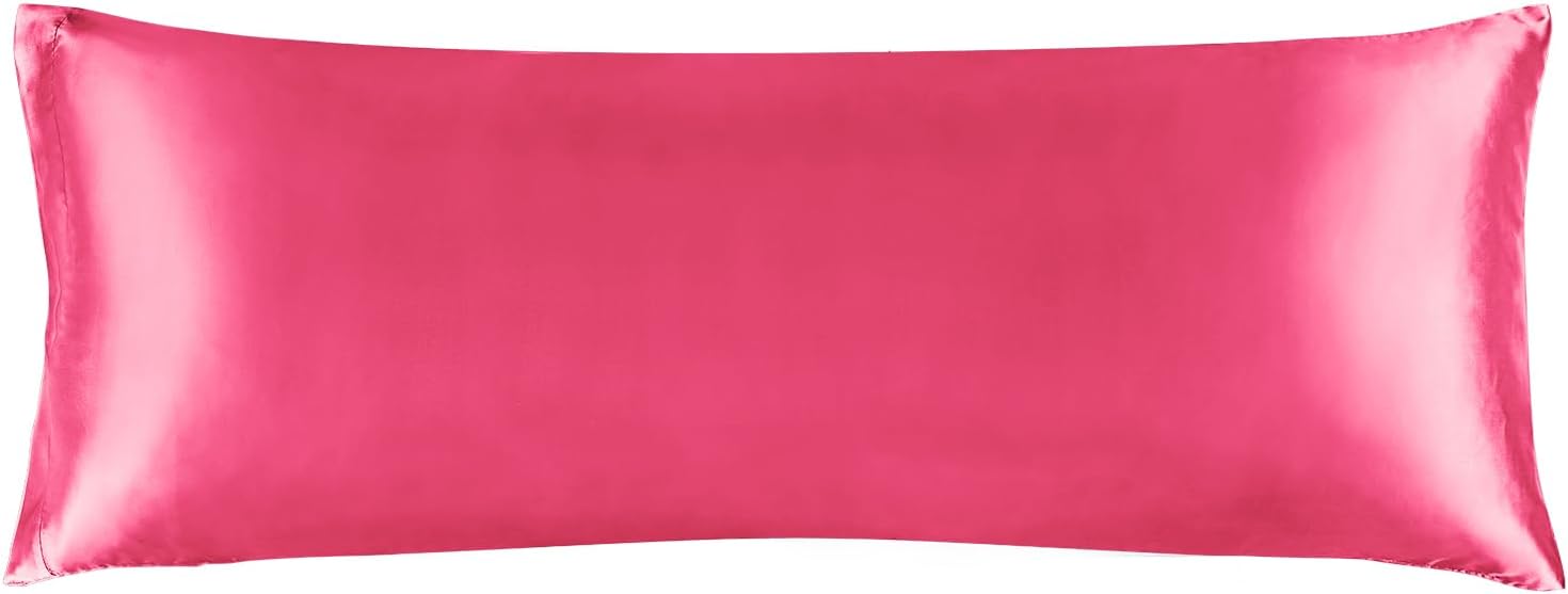 BEDELITE Satin Silk Body Pillow Case Cover for Hair and Skin, Premium and Silky Hot Pink Long Body Pillow Pillowcase 20x54 with Envelope Closure