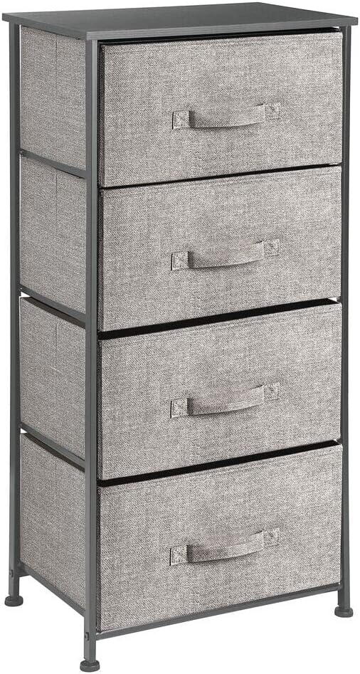 mDesign Tall Dresser Storage Tower Stand with 4 Removable Fabric Drawers - Steel Frame, Wood Top Organizer for Bedroom, Entryway, Closet - Lido Collection - Black/Graphite Gray