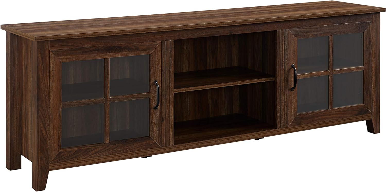 Walker Edison Portsmouth Classic 2 Glass Door TV Stand for TVs up to 80 Inches, 70 Inch, Dark Walnut