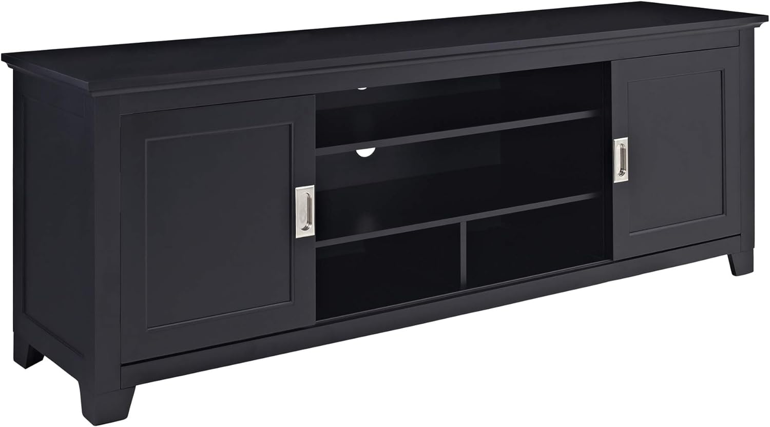 Walker Edison Traditional Wood TV Stand with Storage Cabinets for TV' up to 78 Flat Screen Universal TV Console Living Room Storage Shelves Entertainment Center, 70 Inch, Black