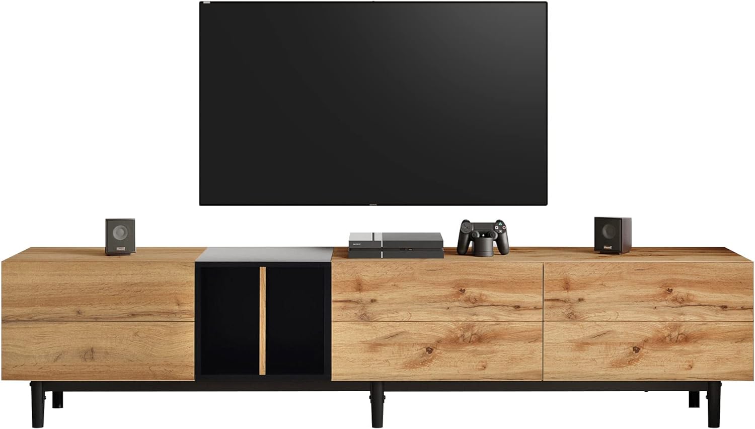 Merax Modern TV Entertainment Center with 3 Cabinets & Open Shelves, Wood TV Stand for TVs Up to 80 for Living Room Bedroom (Natural)