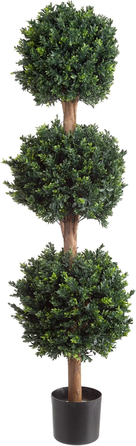 Artificial Tree - 5FT Faux Hedyotis Topiary Ball Plant in Weighted Pot - Fake Plants for Indoor Display or Front Porch Decorations by Pure Garden