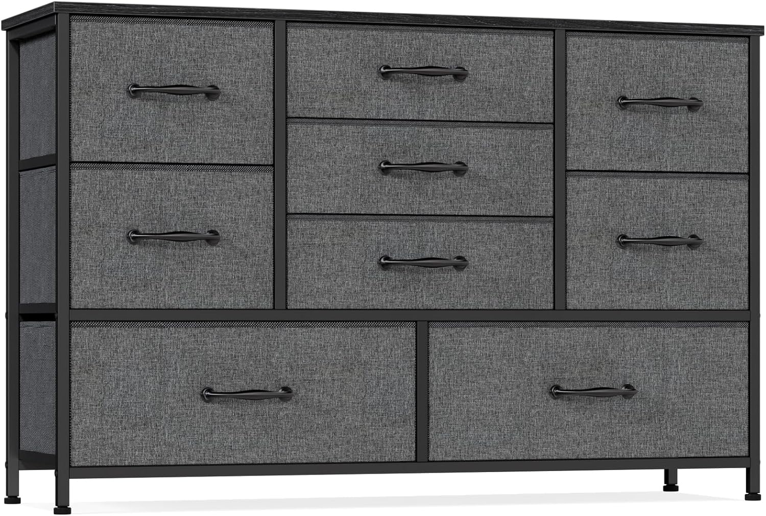 Furnulem Wide Dresser with 9 Large Drawers for 55'' Long TV Stand Entertainment Center,Wood Shelf Storage for Bedroom,Living Room,Closet,Entryway,Sturdy Metal FrameDark Grey