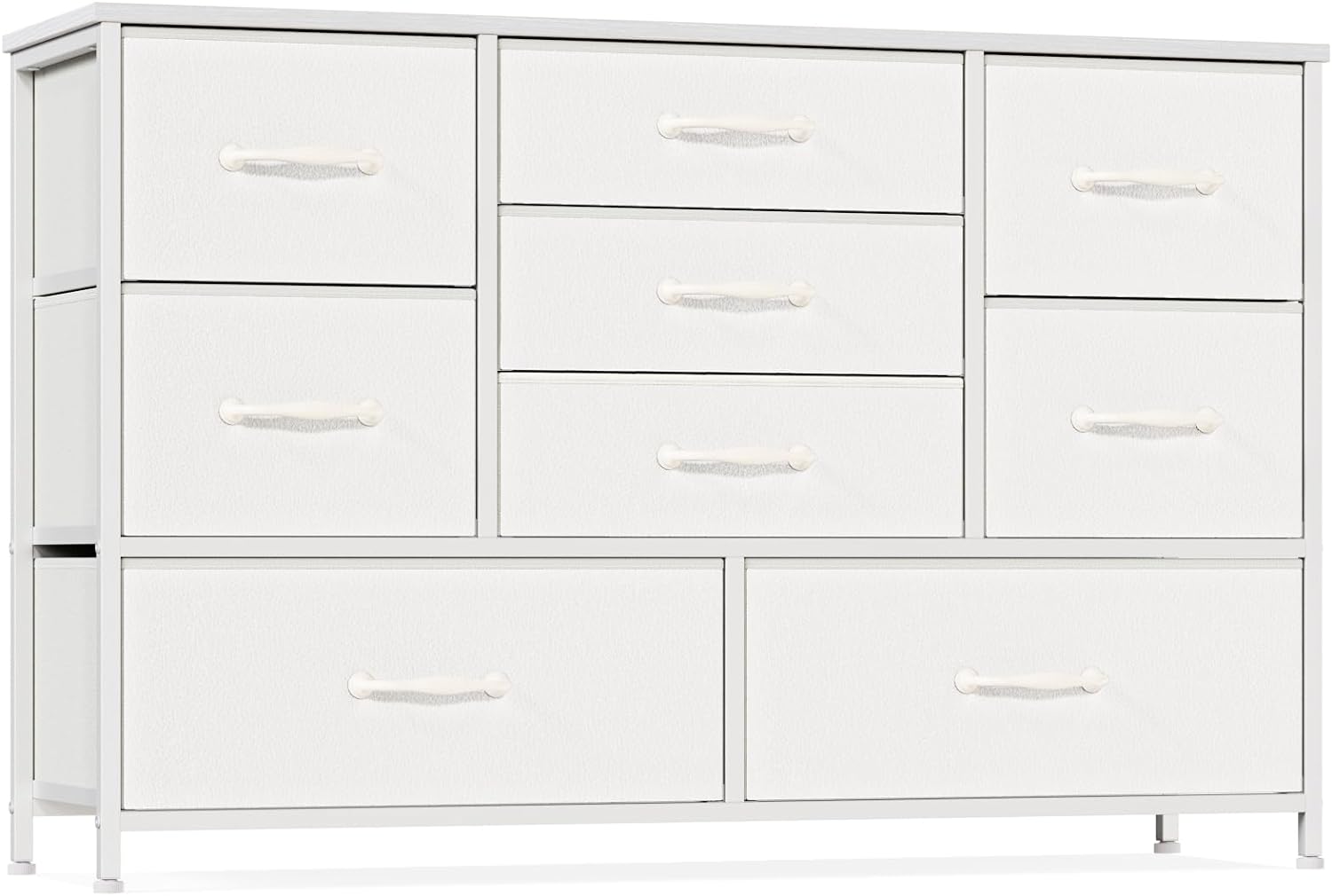 Furnulem White Dresser with 9 Large Drawers for 55'' Long TV Stand Entertainment Center,Wood Shelf Storage for Bedroom,Living Room,Closet,Entryway,Sturdy Metal Frame