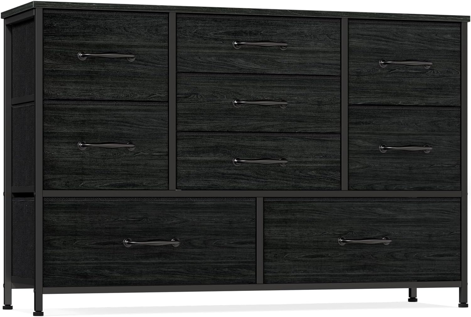 Furnulem Wide Dresser with 9 Large Drawers for 55'' Long TV Stand Entertainment Center,Wood Shelf Storage for Bedroom,Living Room,Closet,Entryway,Sturdy Metal Frame(Black Oak