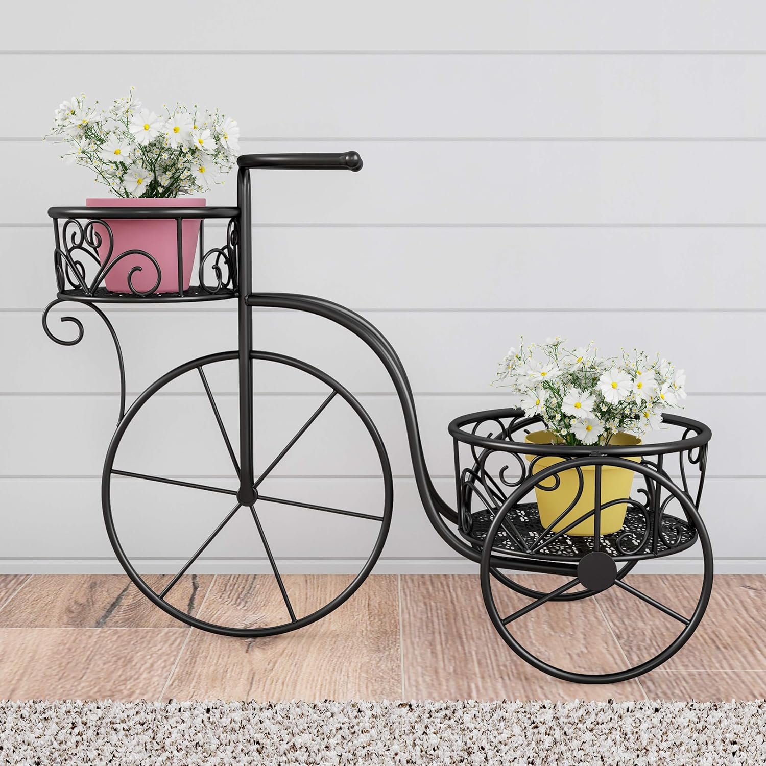 Pure Garden 50-LG1153 Tricycle Plant Stand  2-Tiered Indoor or Outdoor Decorative Vintage-Look Metal Display for Patio, Deck, Home or Lawn (Black)