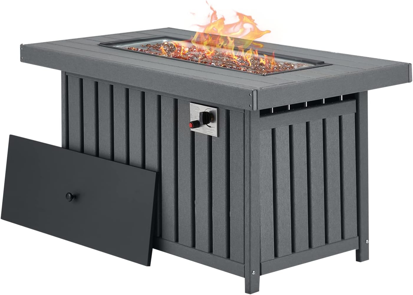 EROMMY Propane Fire Pit Table, 43 Inch HDPE Smokeless Gas Fire Pit with Lid, 50,000 BTU Firepit, Add Warmth and Ambience to Gatherings and Parties, CSA Certification, Grey