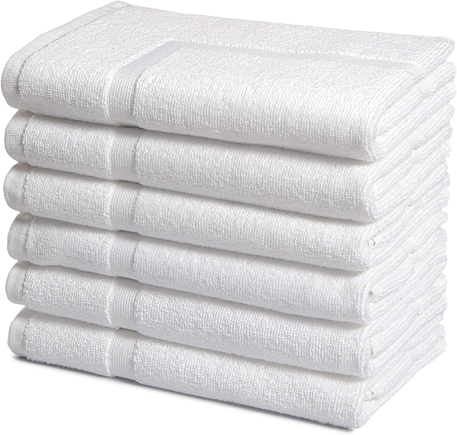 AmazonCommercial Premium 100% Cotton Bath Towel Mat Set, Pack of 6, 684 GSM, White, 30 x 20