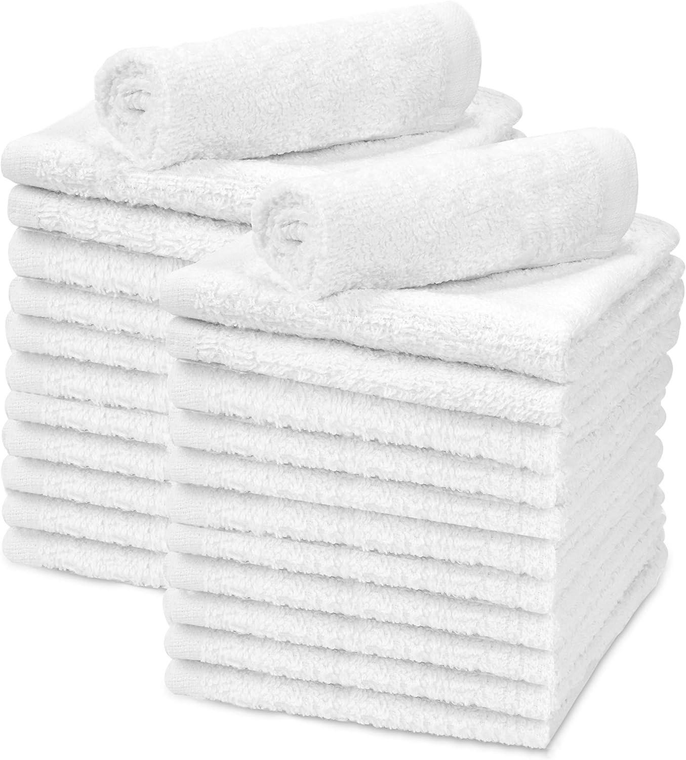 White Cotton Washcloths - Pack of 24 - Super Absorbent Bathroom Face Towels - 12 x12 Terry Bath Wash Cloth Set - Spa Home Cleaning Towel Multi-Purpose - 100% Ring Spun Cotton