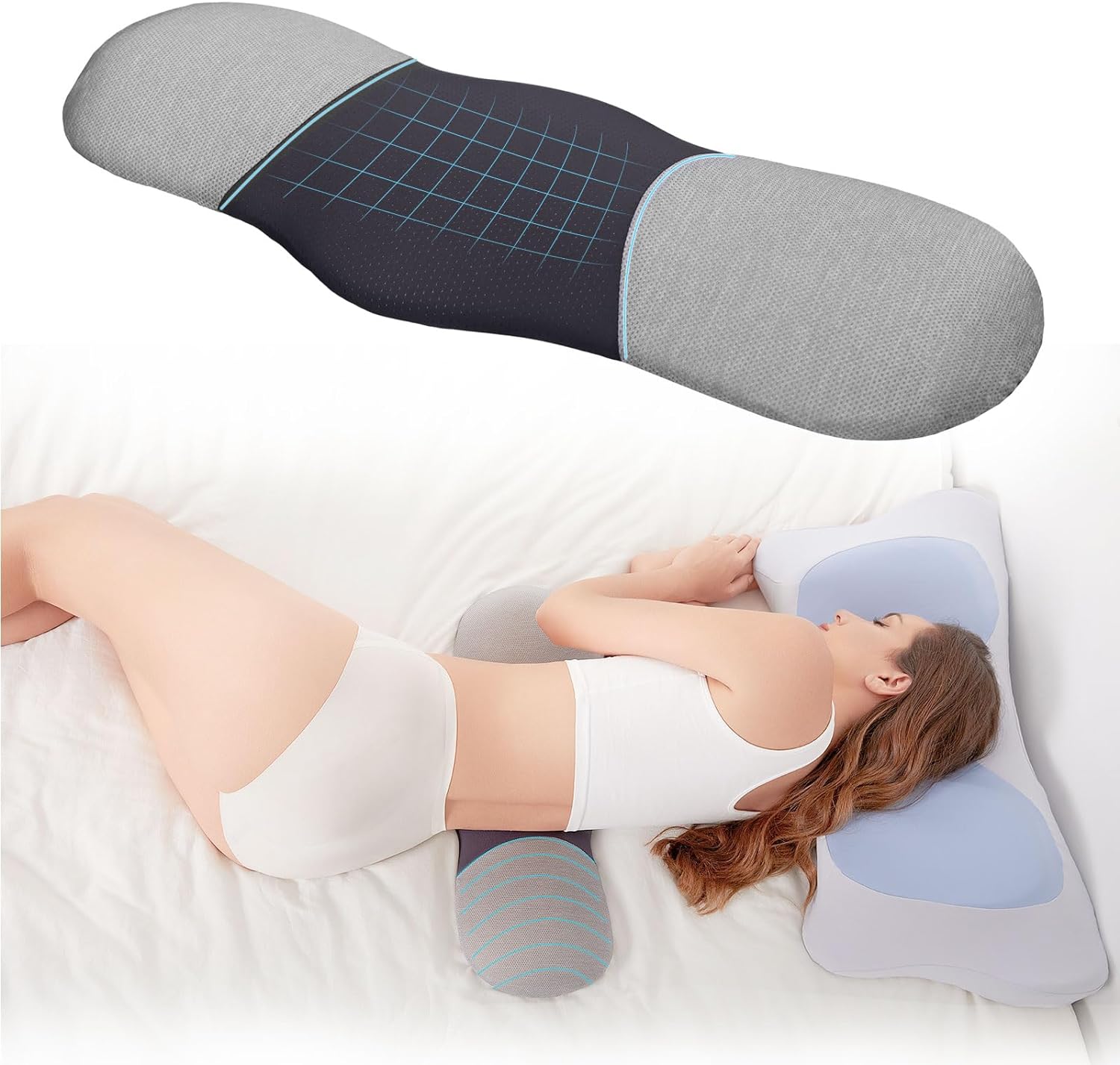 Lumbar Support Pillow for Bed,Ergonomic Memory Foam Lower Back Pillow for Sleeping,Waist Pillow for Sleep,with Skin-Friendly,Cooling,Breathable&Washable Cover.