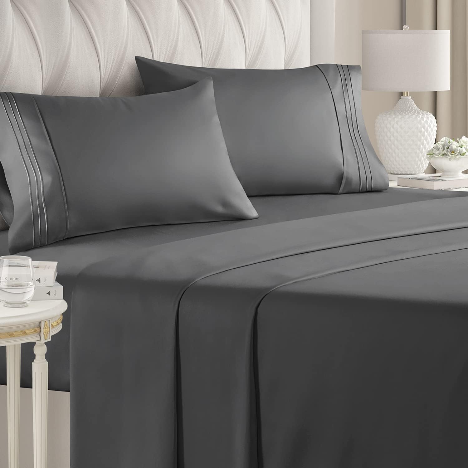 Full Size 4 Piece Sheet Set - Comfy Breathable & Cooling Sheets - Hotel Luxury Bed Sheets for Women & Men - Deep Pockets, Easy-Fit, Extra Soft & Wrinkle Free Sheets - Dark Grey Oeko-Tex Bed Sheet Set